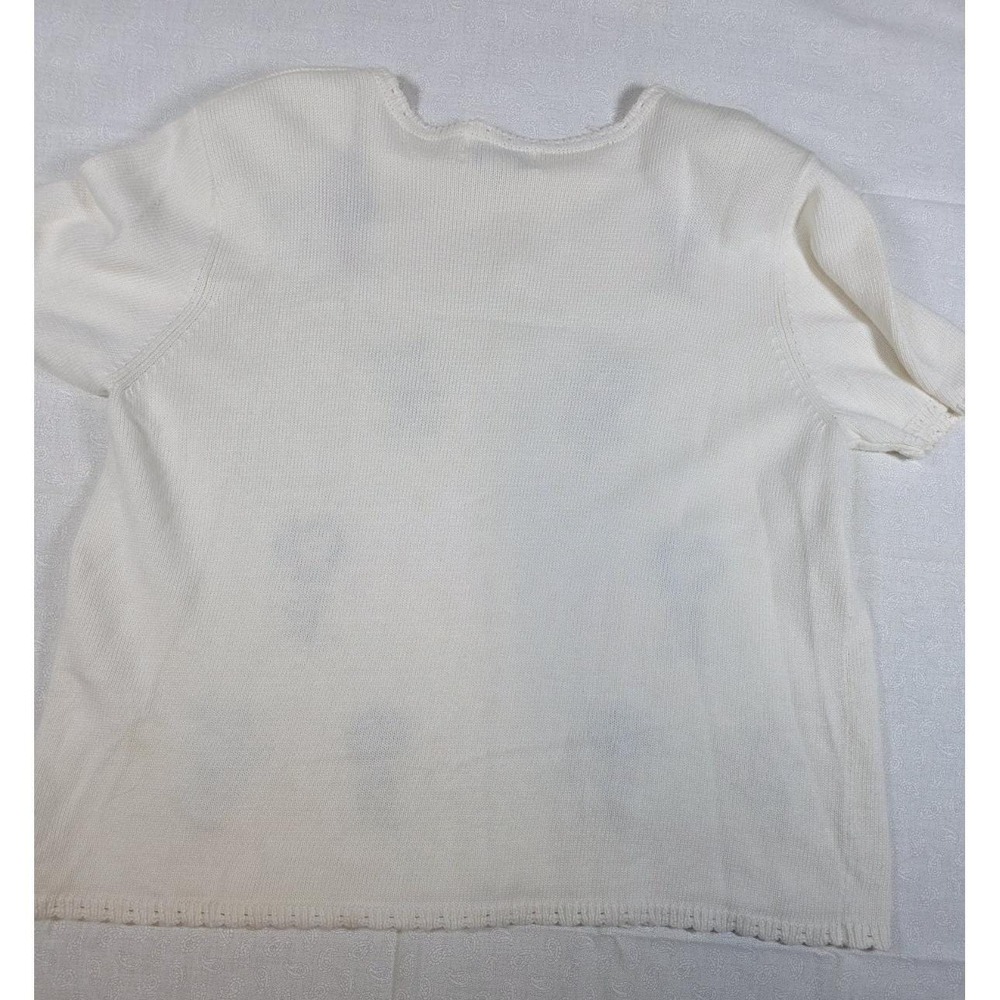 Vintage Alfred Dunner White Embroidered Short Sleeve Knit Cardigan 1X Summer - Picture 6 of 7